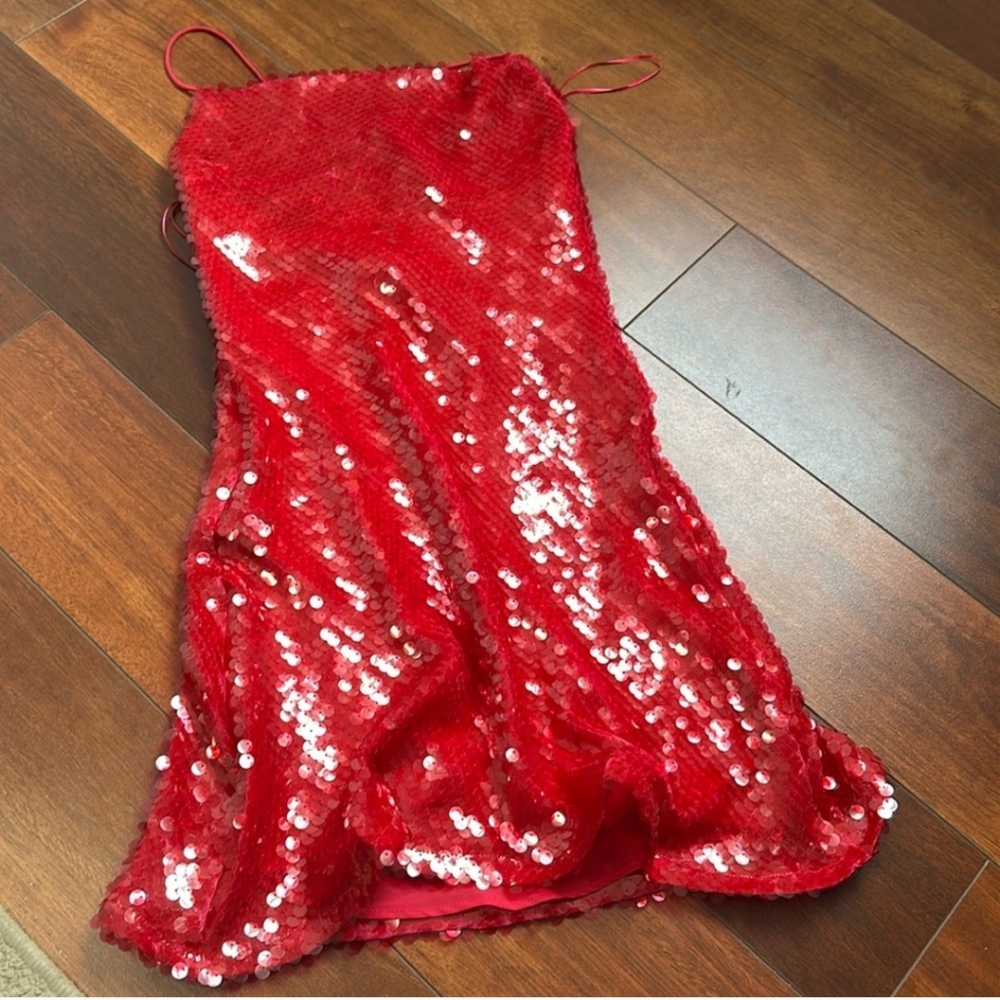Zara Sequin Dark Pink/Red Mini Dress XS NWT